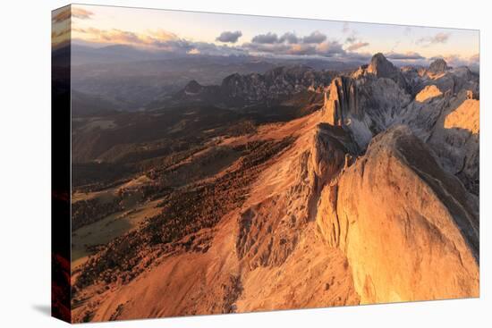 Aerial view of Roda Di Vael at sunset, Catinaccio Group (Rosengarten), Dolomites, South Tyrol, Ital-Roberto Moiola-Premier Image Canvas