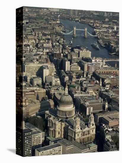 Aerial View of St. Pauls Cathedral, Tower Bridge and the River Thames, London, England-Adam Woolfitt-Premier Image Canvas