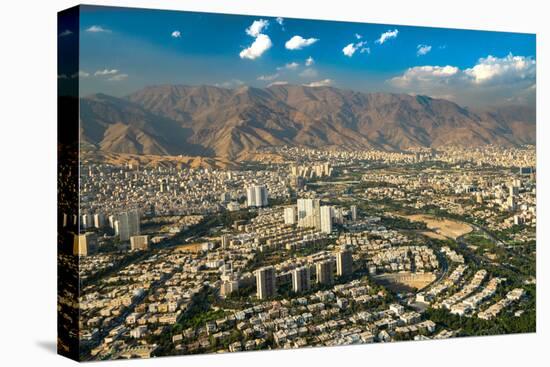 Aerial view of Tehran facing North towards the Alborz Mountains, Tehran, Iran, Middle East-James Strachan-Premier Image Canvas