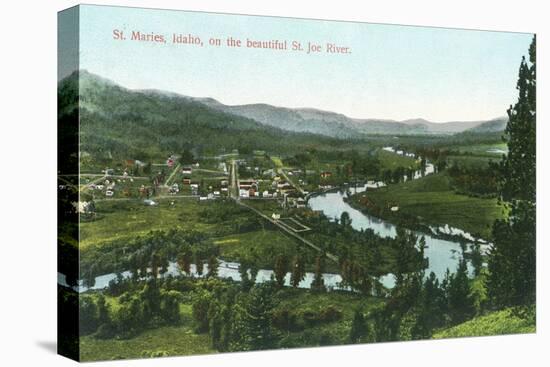 Aerial View of the City on the St. Joe River - St. Maries, ID-Lantern Press-Stretched Canvas