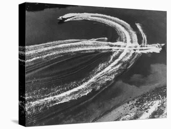 Aerial View of Waterskiers and Motorboats Speeding across the Pacific Ocean at Marine Stadium-Margaret Bourke-White-Premier Image Canvas