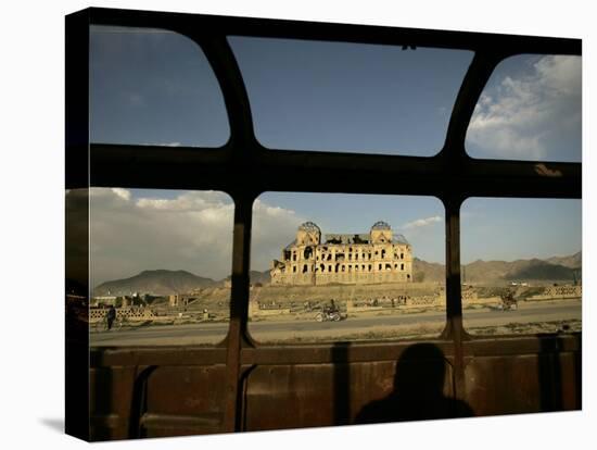 Afghan Drives Past the Darul Aman's Palace in the City of Kabul, Afghanistan-null-Premier Image Canvas