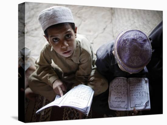 Afghan Refugee Children Read Verses of the Quran During a Daily Class at a Mosque in Pakistan-null-Premier Image Canvas