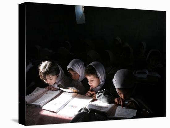 Afghan School Girls Read their Lessons at the Aziz Afghan Secondary School in Kabul, Afghanistan-null-Premier Image Canvas