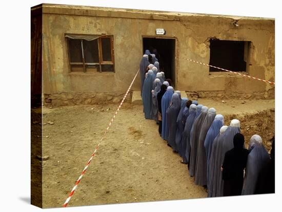 Afghan Women Wearing Burqa Line up to Vote at a Polling Station-null-Premier Image Canvas