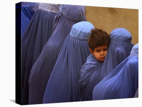 Afghan Women Wearing Burqas Line Up to Vote at a Polling Station in Kabul-null-Premier Image Canvas