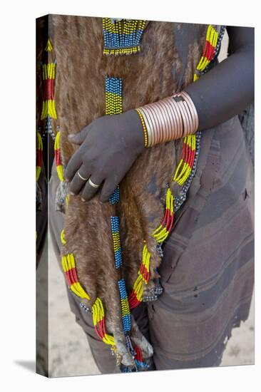 Africa, Ethiopia, South Omo, Hamer tribe. Hamer woman dressed in beaded goatskin.-Ellen Goff-Premier Image Canvas