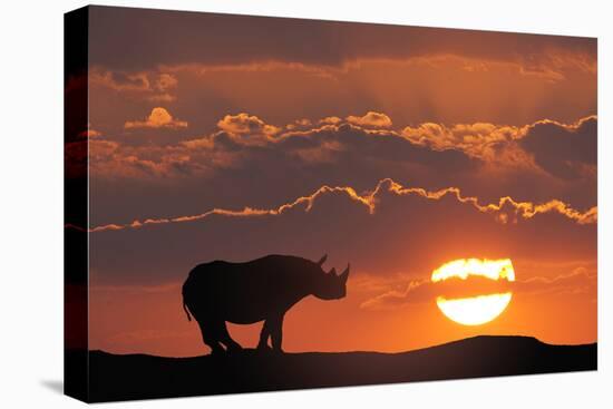 Africa, Kenya, Masai Mara Game Reserve. Composite of White Rhino Silhouette and Sunset-Jaynes Gallery-Premier Image Canvas