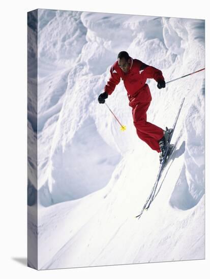 African-American Skier in Red-null-Premier Image Canvas