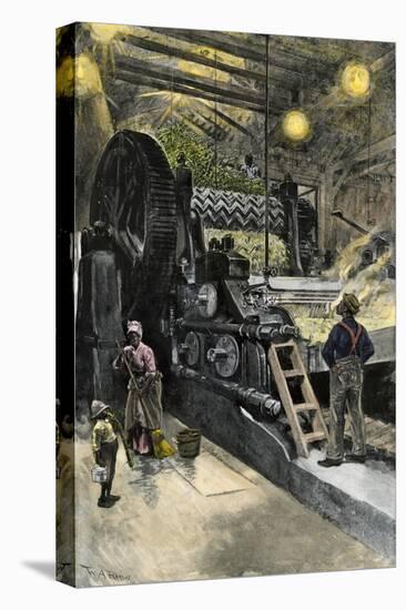 African-American Workers Operating a Cane-Crushing Machine in a Sugar House at Bayou Teche, c.1900-null-Premier Image Canvas