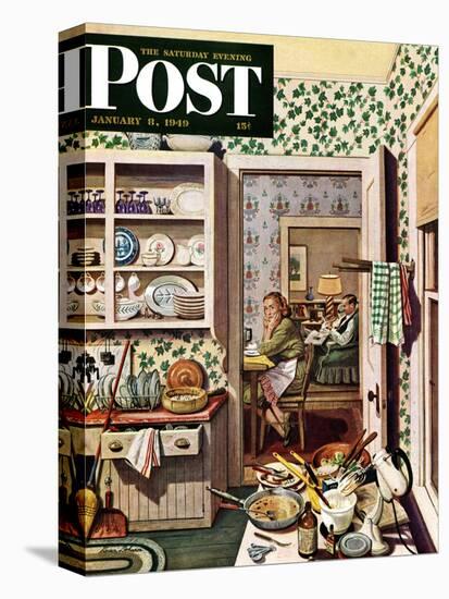 "After Dinner Dishes," Saturday Evening Post Cover, January 8, 1949-Stevan Dohanos-Premier Image Canvas