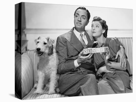 After the Thin Man by W.S. Van Dyke with Myrna Loy, William Powell, the dog Asta, 1936 (b/w photo)-null-Stretched Canvas