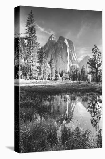 Afternoon at Cathedral Rocks, Reflections Yosemite Valley Black and White-Vincent James-Premier Image Canvas