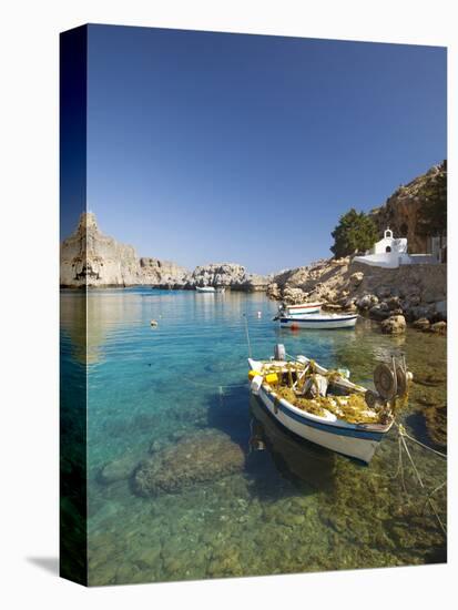 Agios Paulos Church and Fishing Boats, Rhodes, Dodecanese, Greek Islands, Greece, Europe-Sakis Papadopoulos-Premier Image Canvas