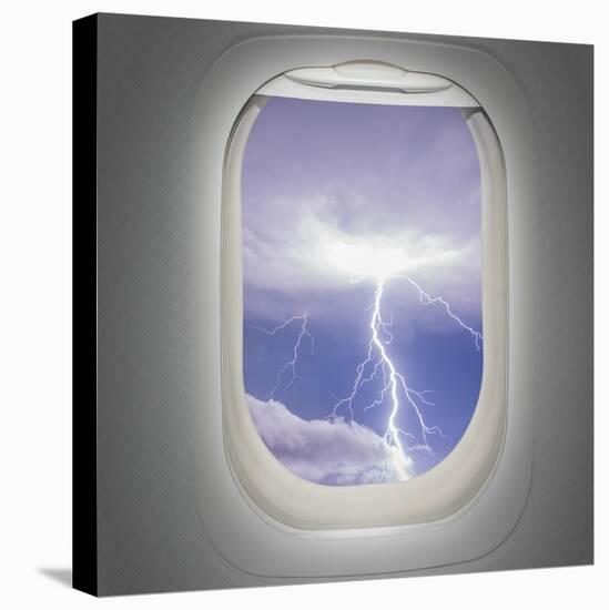 Aircraft Window with View of Lightning Strike-Steve Collender-Stretched Canvas