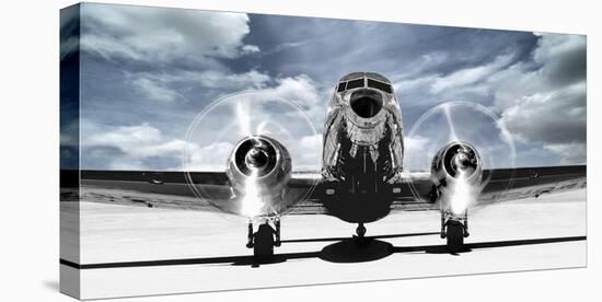 Airplaine taking off in a blue sky-Gasoline Images-Stretched Canvas