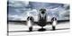 Airplaine taking off in a blue sky-Gasoline Images-Stretched Canvas