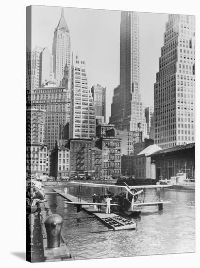 Airplane Landing in Manhattan, 1935-null-Stretched Canvas