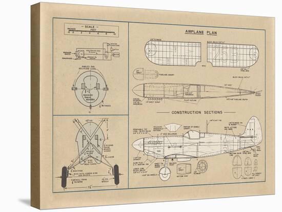 Airplane Plan-The Vintage Collection-Stretched Canvas