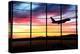 Airport Window with Airplane Flying at Sunset-viperagp-Premier Image Canvas