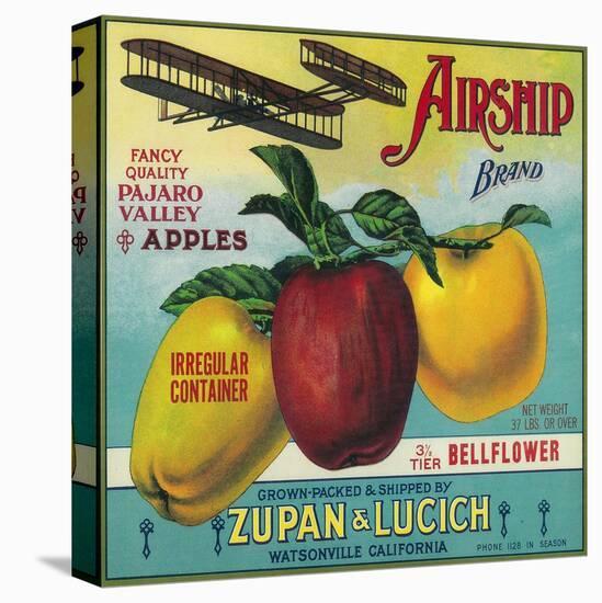 Airship Apple Crate Label - Watsonville, CA-Lantern Press-Stretched Canvas