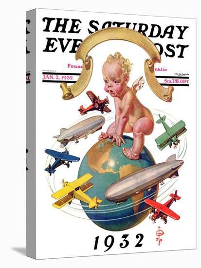 "Airships Circling Baby New Year," Saturday Evening Post Cover, January 2, 1932-Joseph Christian Leyendecker-Premier Image Canvas