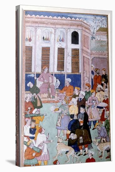 Akbar or Jahangir receiving gifts from guests, Mughal painting, India-Werner Forman-Stretched Canvas