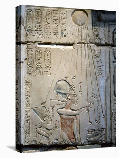 Akhenaten and Nefertiti under the rays of the Aten, Ancient Egyptian, Amarna period, c1350-1334 BC-Werner Forman-Premier Image Canvas