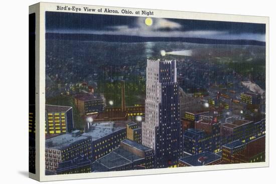 Akron, Ohio, Aerial View of the City at Night-Lantern Press-Stretched Canvas