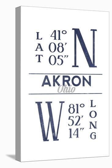 Akron, Ohio - Latitude and Longitude (Blue)-Lantern Press-Stretched Canvas