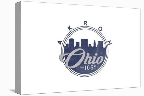 Akron, Ohio - Skyline Seal (Blue)-Lantern Press-Stretched Canvas