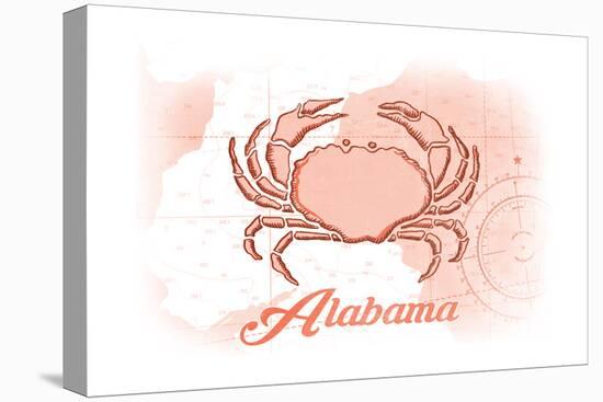 Alabama - Crab - Coral - Coastal Icon-Lantern Press-Stretched Canvas