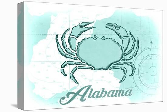 Alabama - Crab - Teal - Coastal Icon-Lantern Press-Stretched Canvas