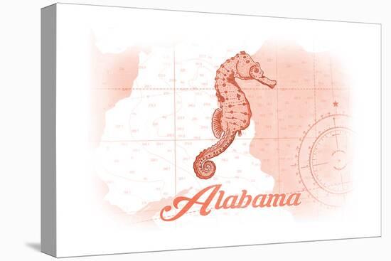 Alabama - Seahorse - Coral - Coastal Icon-Lantern Press-Stretched Canvas