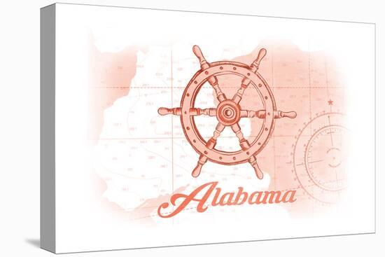 Alabama - Ship Wheel - Coral - Coastal Icon-Lantern Press-Stretched Canvas