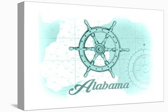 Alabama - Ship Wheel - Teal - Coastal Icon-Lantern Press-Stretched Canvas