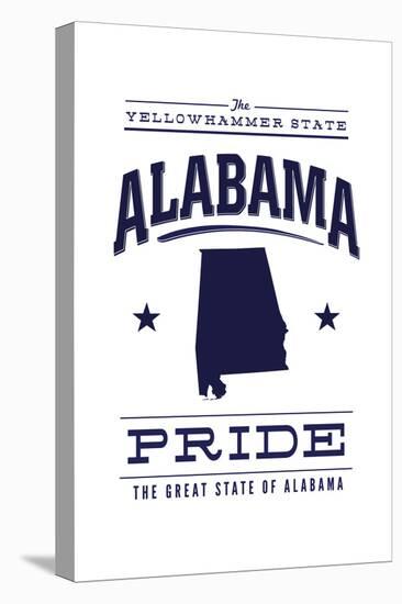 Alabama State Pride - Blue on White-Lantern Press-Stretched Canvas