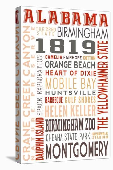 Alabama - Typography-Lantern Press-Stretched Canvas
