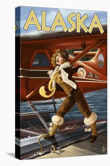 Alaska - Aviator Pinup Girl-Lantern Press-Stretched Canvas