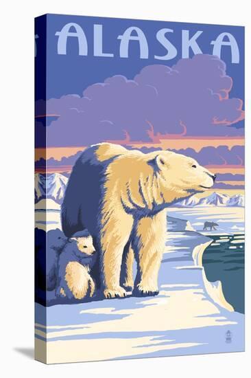 Alaska - Polar Bear at Sunrise-Lantern Press-Stretched Canvas