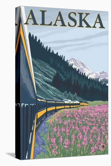 Alaska Railroad and Fireweed, Alaska-Lantern Press-Stretched Canvas