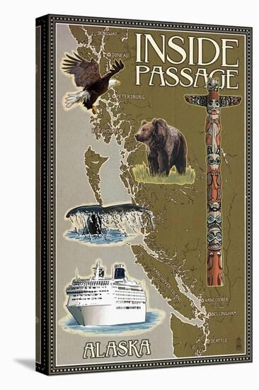 Alaska's Inside Passage Map-Lantern Press-Stretched Canvas