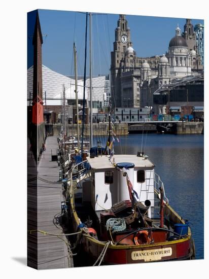 Albert Dock, with View of the Three Graces Behind, Liverpool, Merseyside-Ethel Davies-Premier Image Canvas