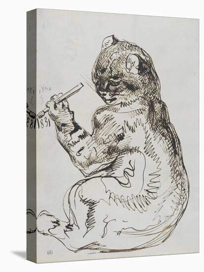 Album : Un chat écrivant au pinceau la date 1831-Eugene Delacroix-Premier Image Canvas