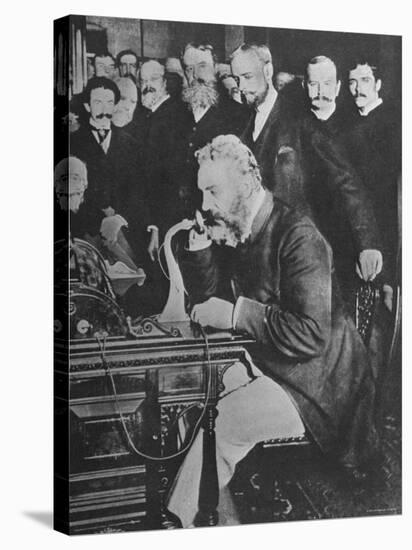 Alexander Graham Bell Inaugurating the New York Chicago Telephone Line While Others Look On-null-Premier Image Canvas