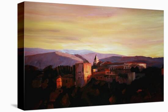 Alhambra Granada Spain with snow covered Mountains-Markus Bleichner-Stretched Canvas
