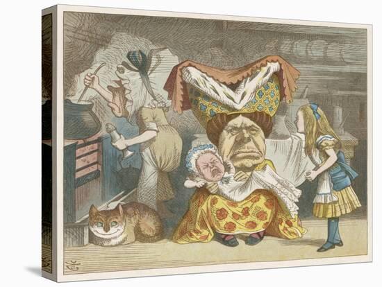 Alice and the Duchess in the Kitchen with the Duchess Who is Holding a Baby-John Tenniel-Stretched Canvas