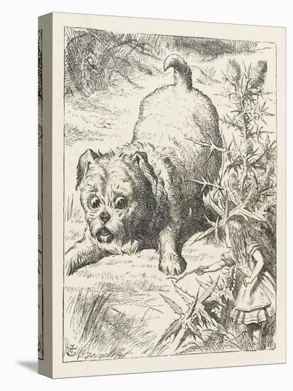Alice (Shrunk) with the Puppy-John Tenniel-Stretched Canvas