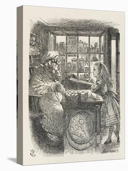Alice with the Sheep Shopkeeper-John Tenniel-Stretched Canvas