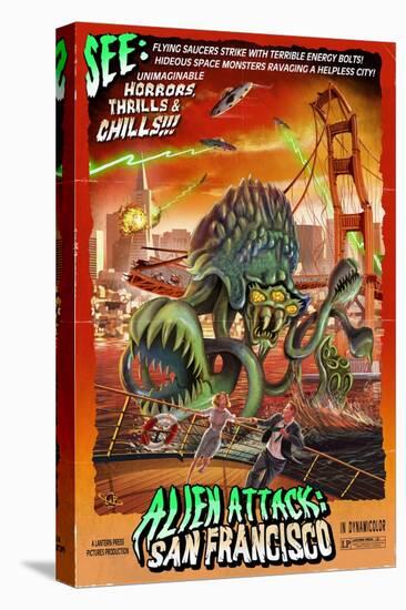 Alien Attack! San Francisco, California-Lantern Press-Stretched Canvas